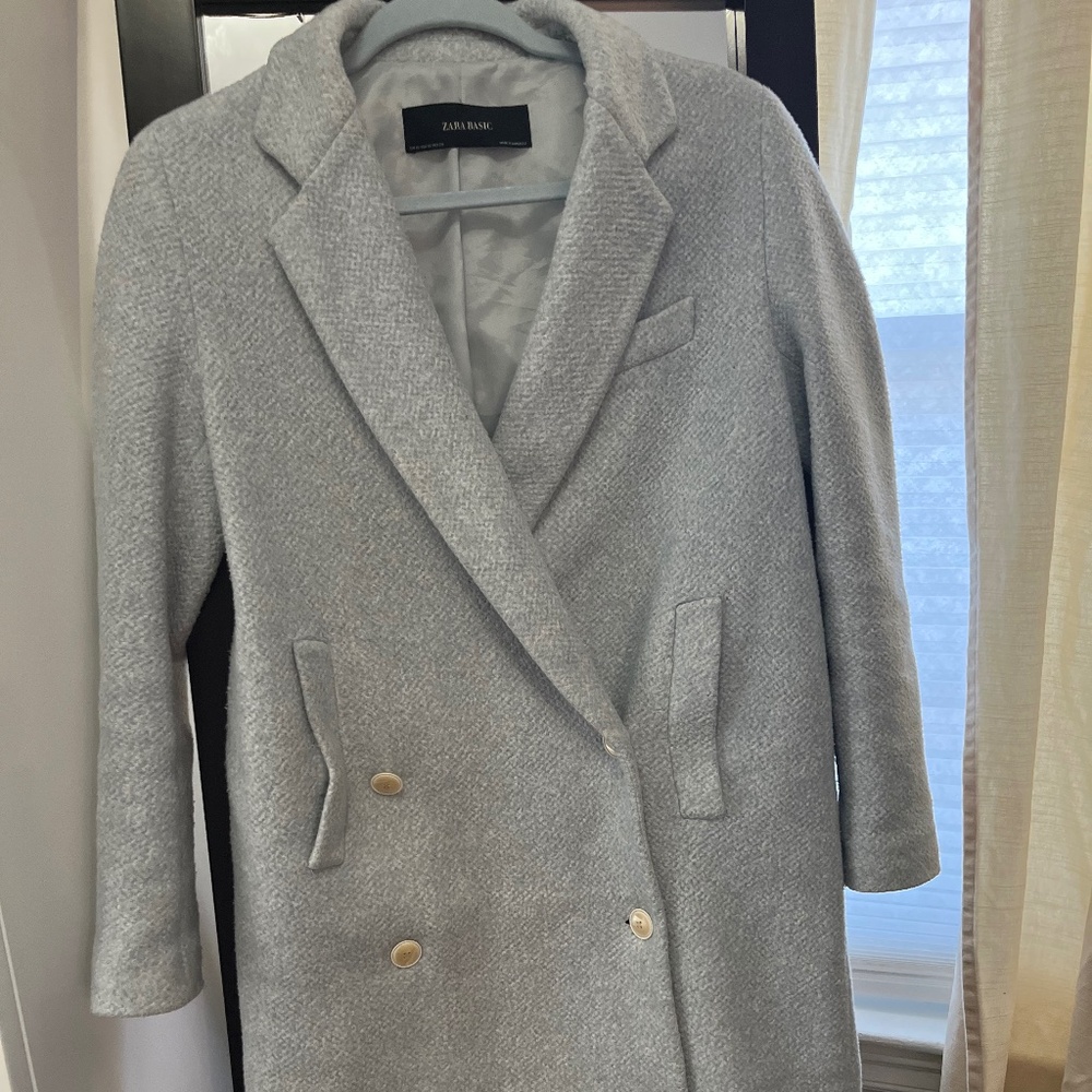Baby blue pea coat Zara XS